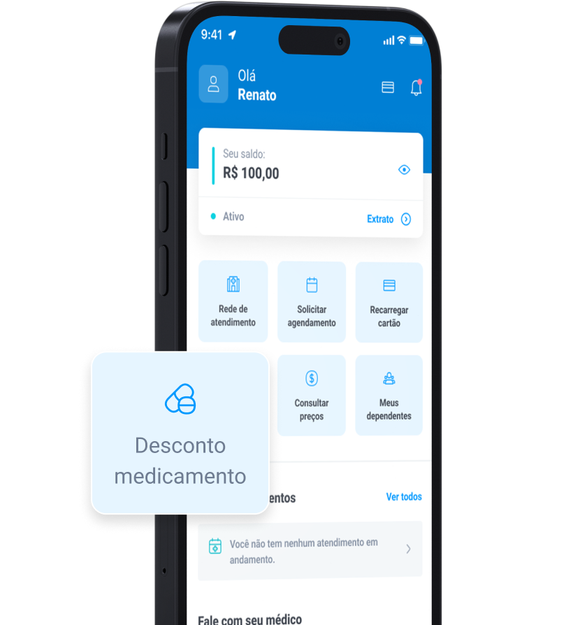 Celular mostrando o aplicativo do Vale Saúde